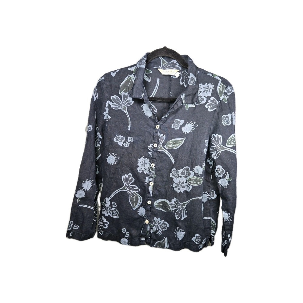Fresh Produce Top Shirt Womens Small Blue Floral Denim Button Long Sleeve Small